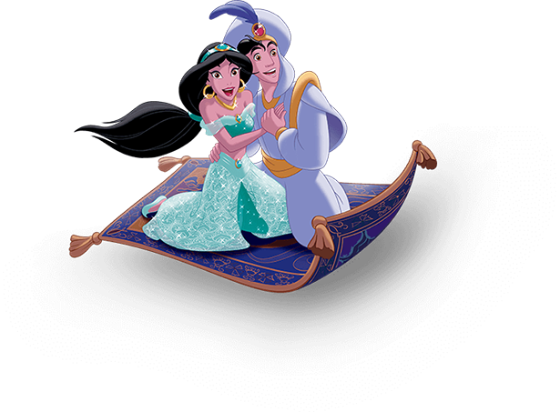 Jasmine et Aladdin sur un tapis volant