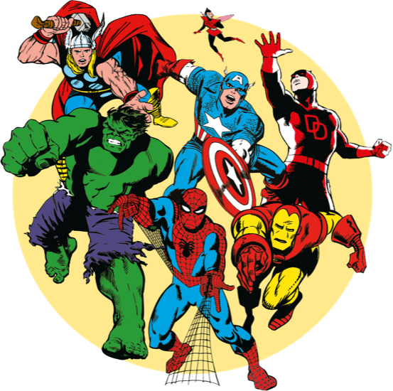 Hulk, Thor, Spider-Man, Iron Man, Captain America et Daredevil