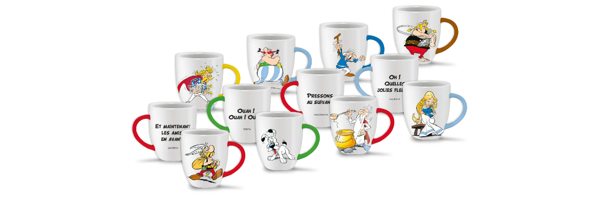 Mugs Astérix, Obélix, Idéfix, Panoramix, Falbala, Assurancetourix, Agecanonix, Ordralphabétix