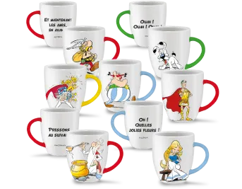 Mugs Astérix, Obélix, Idéfix, Panoramix, Falbala, Assurancetourix, Agecanonix, Ordralphabétix