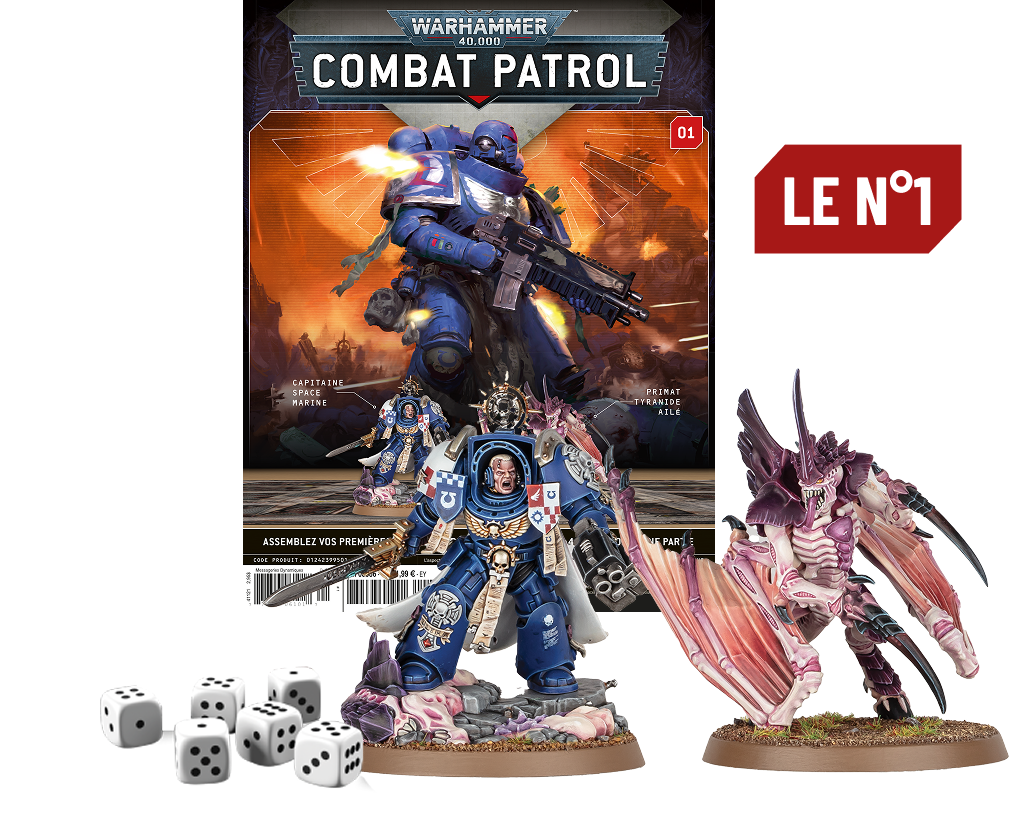Le N°1 : Le fascicule + Le kit pour réaliser 1 Capitaine Space Marine + 1 Primat Tyranide + 6 dés + 1 tapis de jeu
